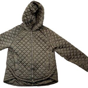 BCBG MAxazria Womens Hooded Quilted Jacket With Zipper & Drawstring